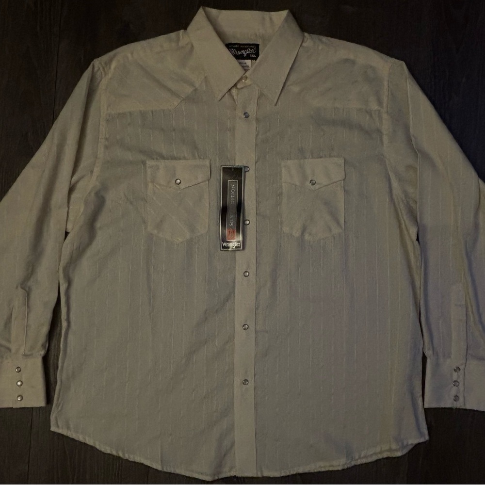 Wrangler Western Men's Shirt Size XXL Tan Long Sleeve Western Snap Dobby Stripe